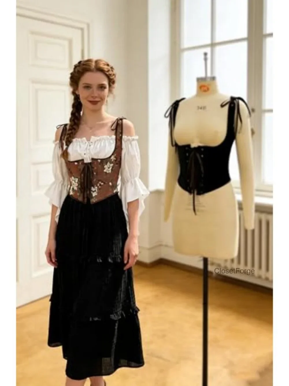 Renaissance Underbust Corset Top Women's Lace-Up Boned Bustier Medieval Costume